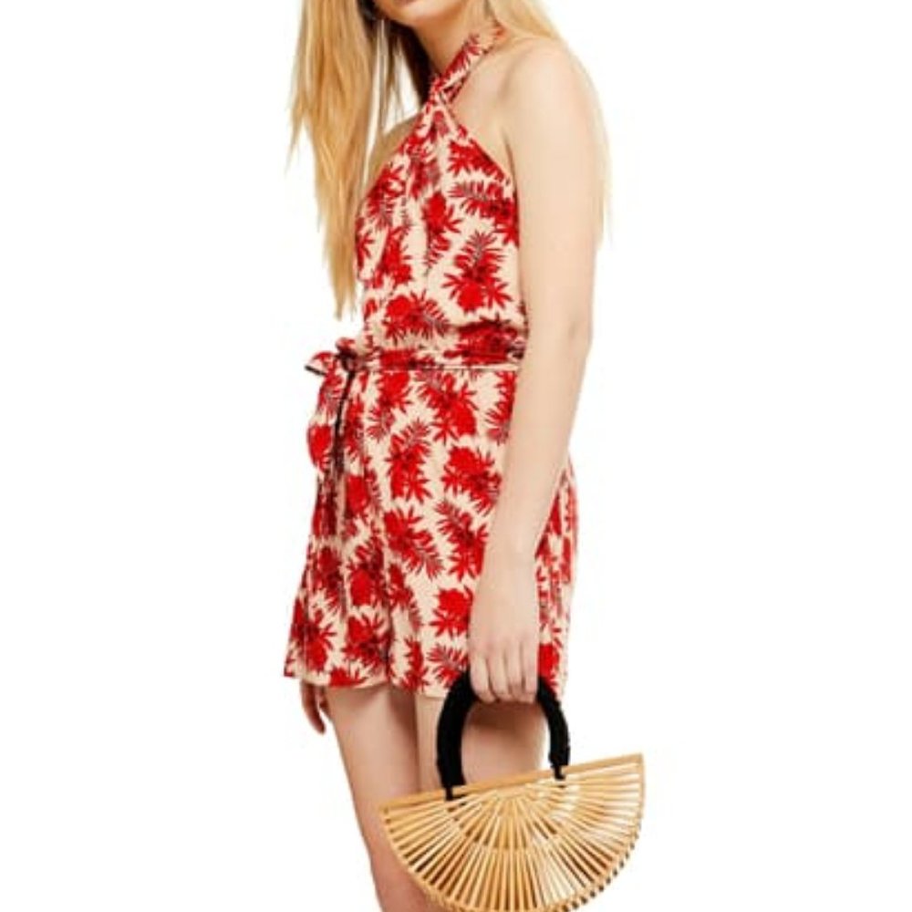 Topshop Palm Print Halter Jumpsuit Romper